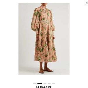 ALEMAIS Pink and Green Tiered Sundress with Bishop Sleeves